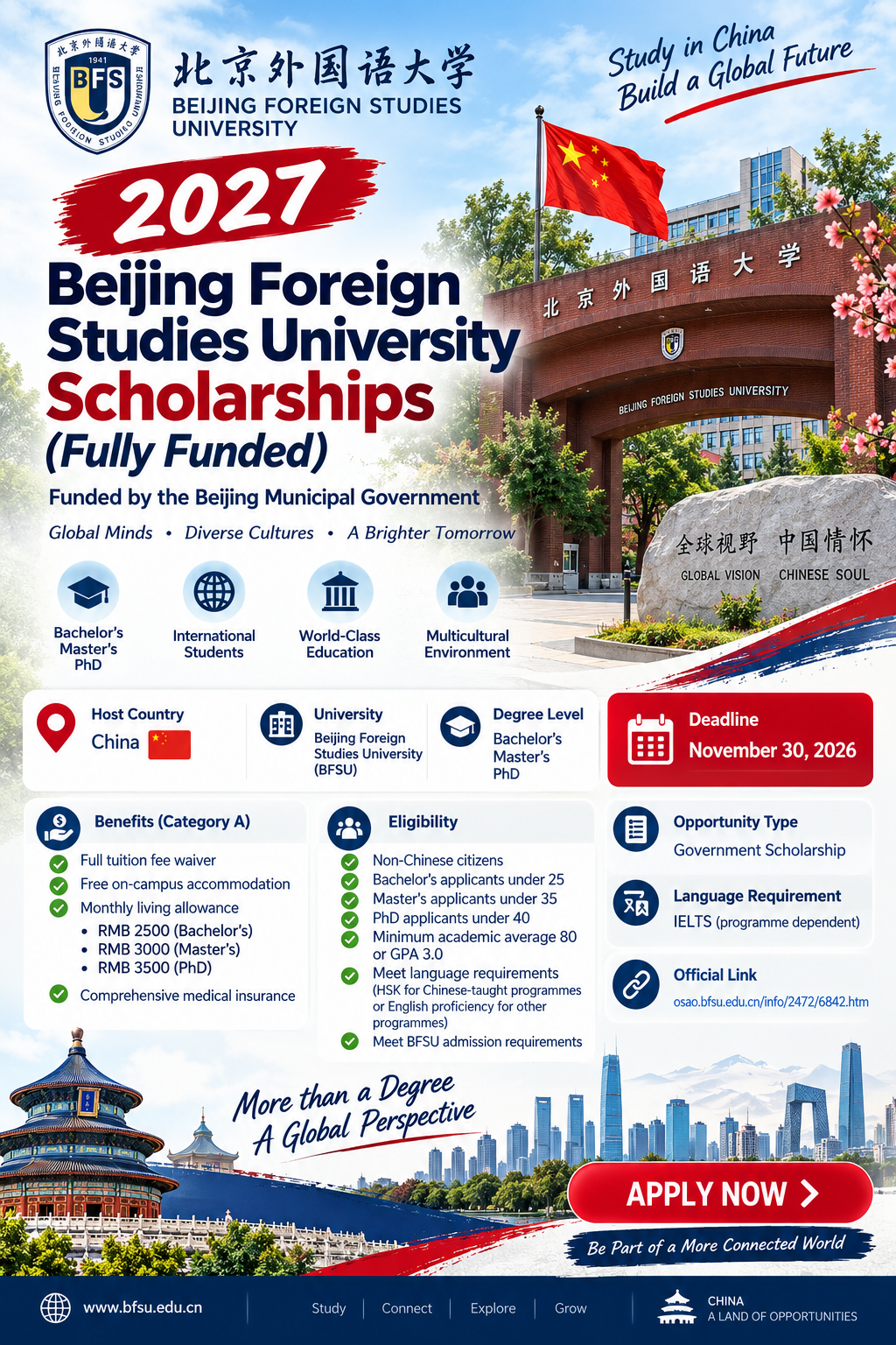Beijing Government Scholarship for International Students 2027