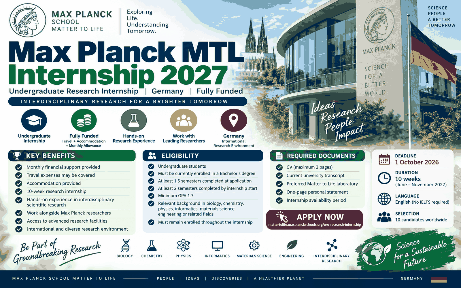 Max Planck School Matter to Life Undergraduate Research Internship 2027
