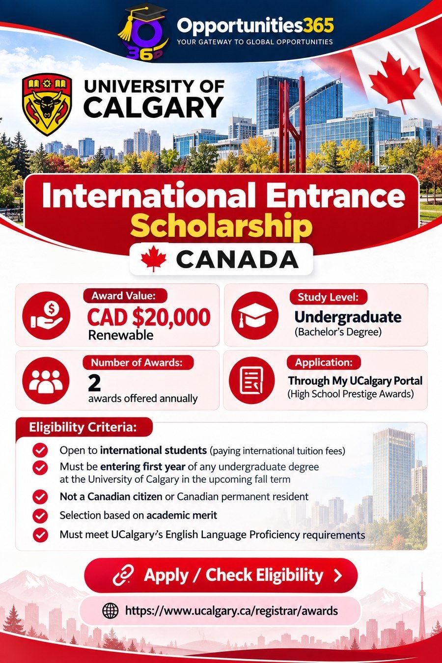 University of Calgary Scholarships 2027 – International Student Awards in Canada