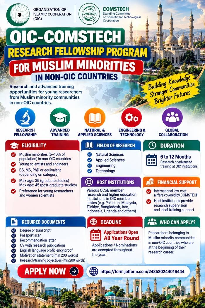 OIC-COMSTECH Research Fellowship Program for Muslim Minorities in Non-OIC Countries