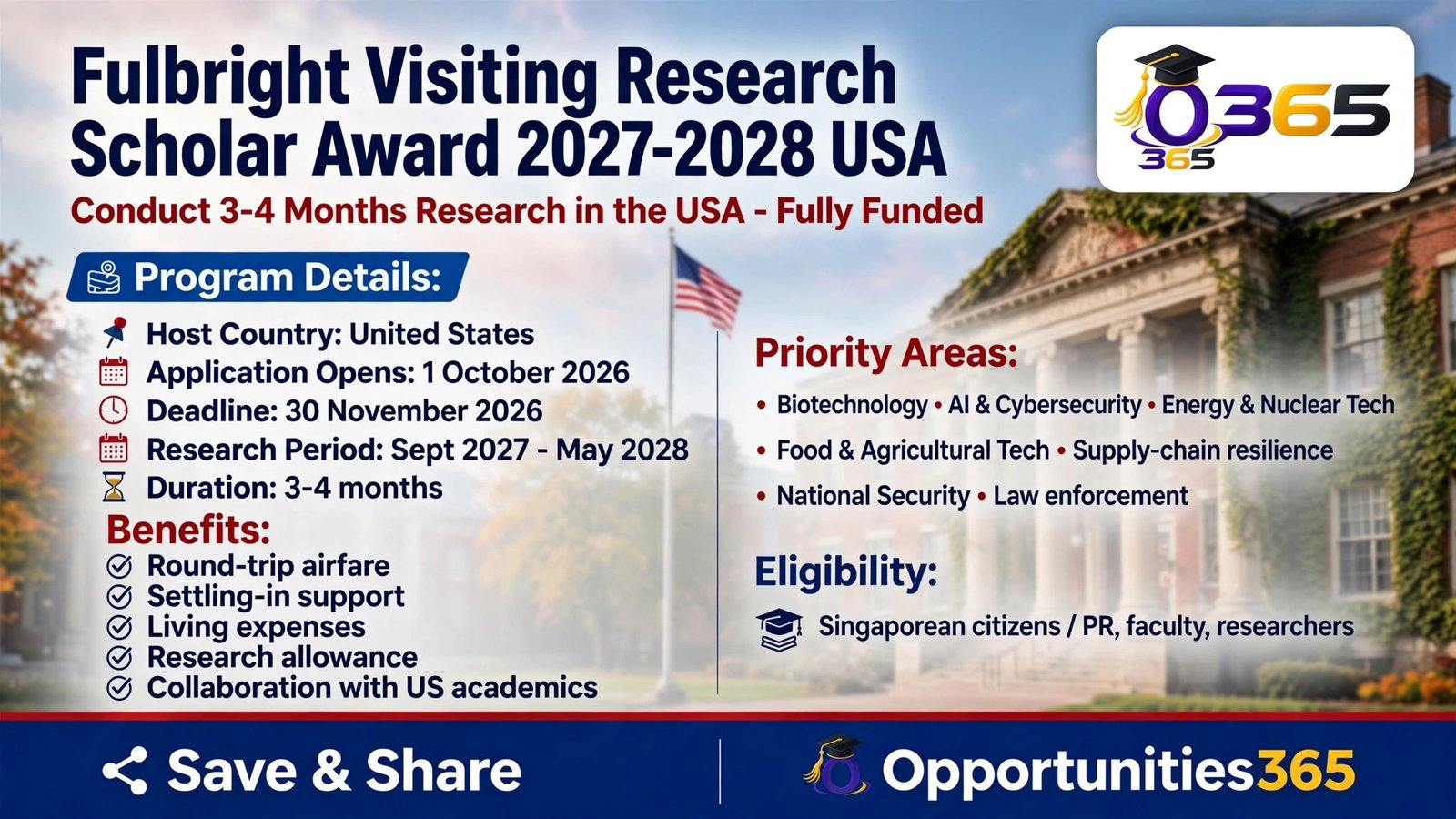 Fulbright Visiting Research Scholar Award 2027–2028 – Fully Funded Research Fellowship in USA