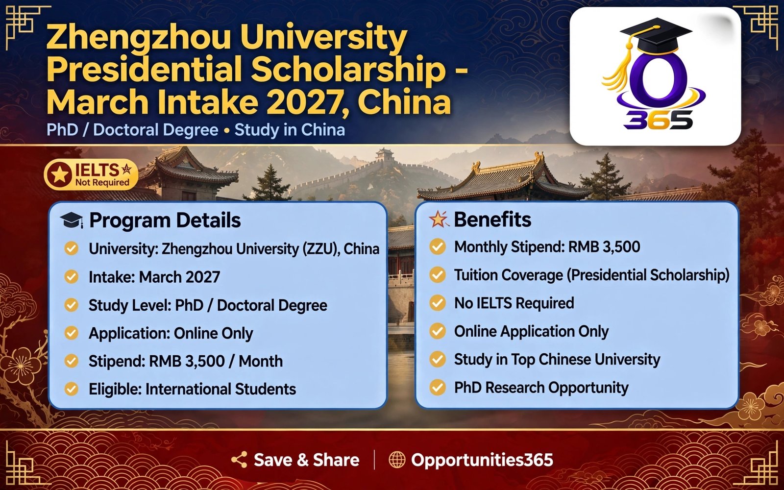 Zhengzhou University Presidential Scholarship – Fully Funded Degree Programs in China
