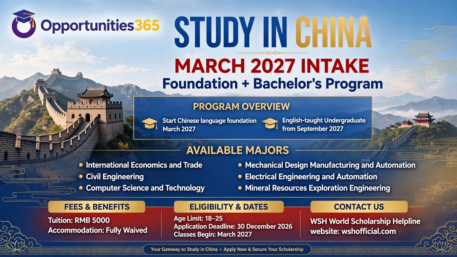 Study in China 2027 (Foundation + Bachelor's Program)